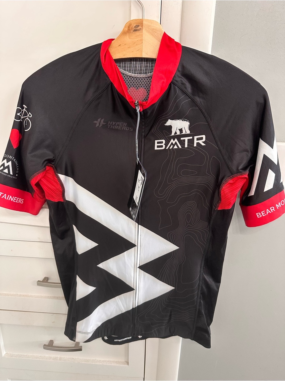 Hyper Threads Bear Mountaineers Black Racing Cycling Jersey Men's XL Full Zip